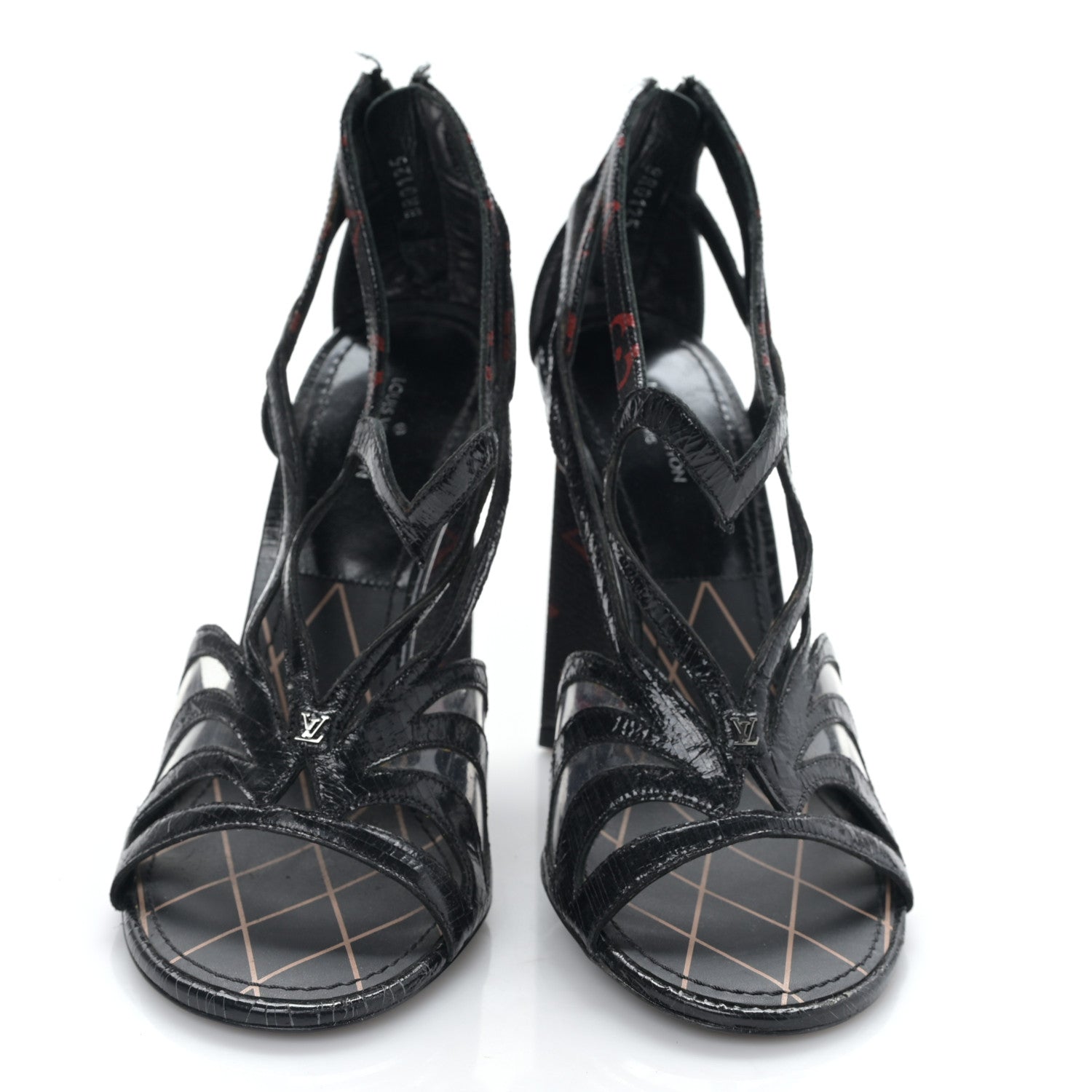 Louis Vuitton Monogram Infrarouge Glazed Calfskin Queen Of Hearts Sandal Pumps 37 Black 2 of 8