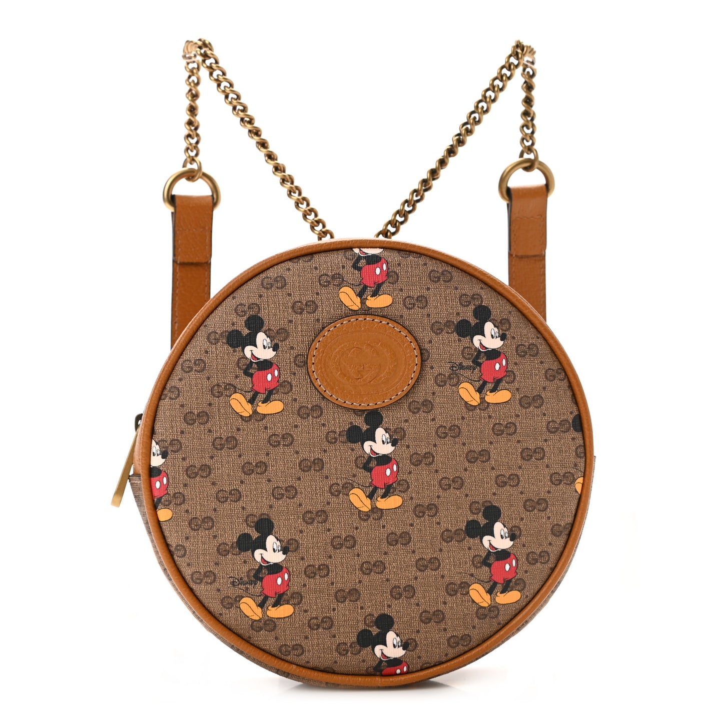X DISNEY Mini Vintage GG Supreme Monogram Mickey Mouse Round Backpack Beige Vintage Sun Oil