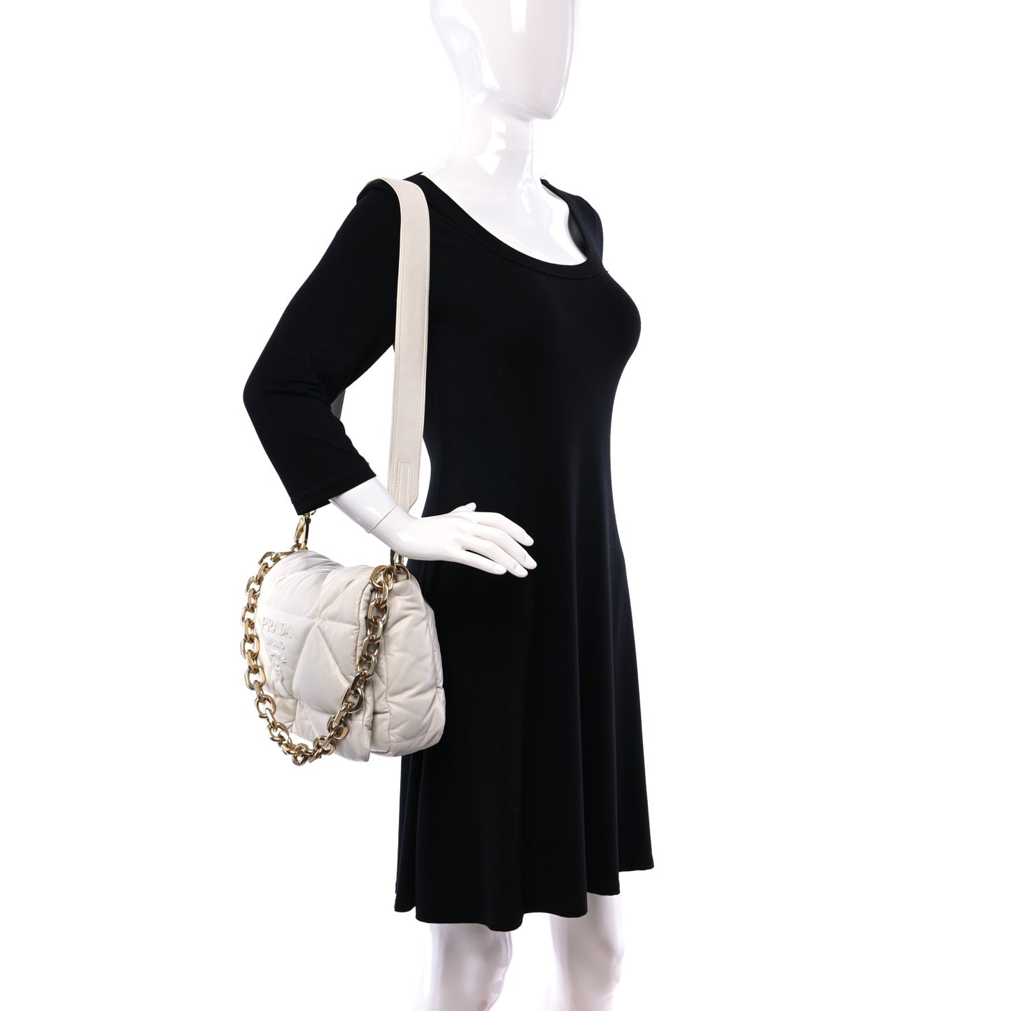 Nappa Soft Padded Logo Embossed Triangle Quilted Shoulder Bag White