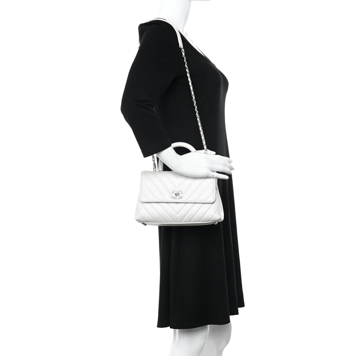 Chanel Iridescent Caviar Chevron Quilted Mini Coco Handle Flap White 2 of 12