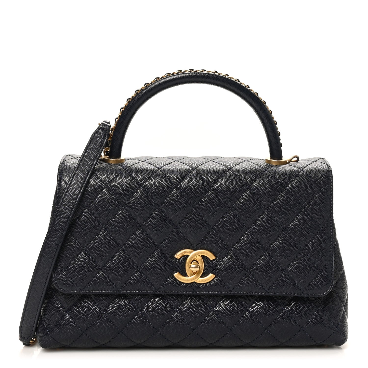 Chanel Caviar Quilted Small Coco Chain Handle Flap Navy Blue 1 of 10