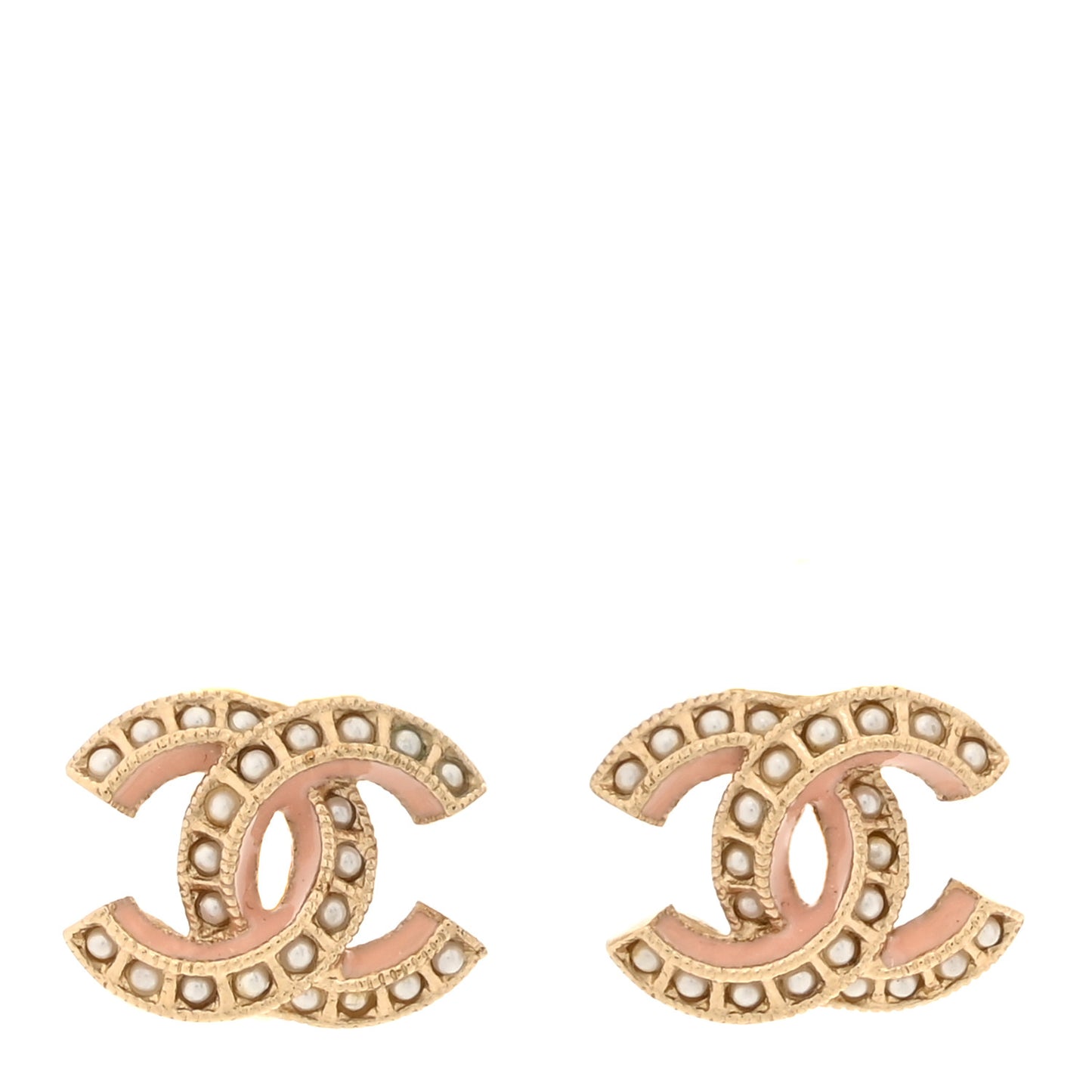 Metal Pearl Enamel CC Clip On Earrings Gold Pink
