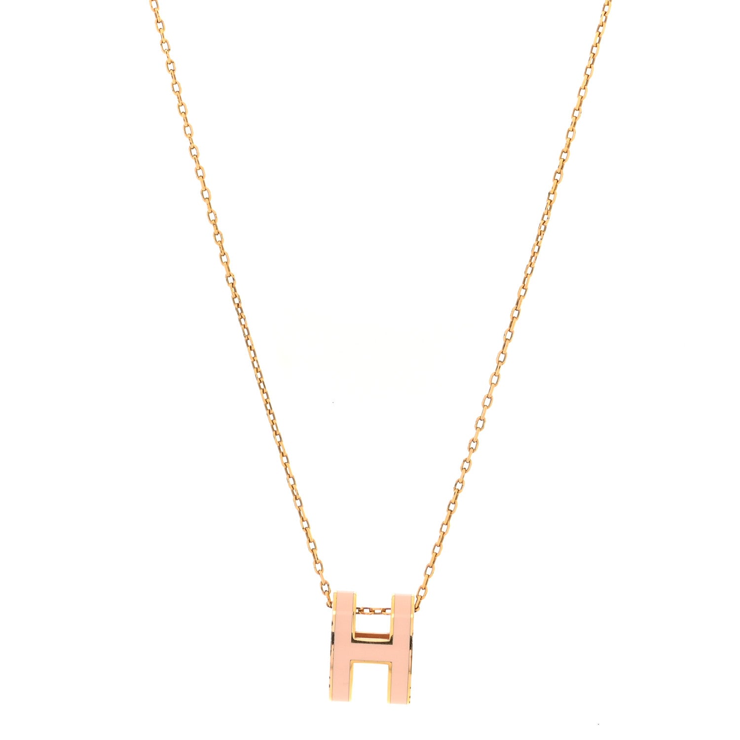 Hermes Lacquered Gold Pop H Pendant Necklace Rose Dragee 1 of 7