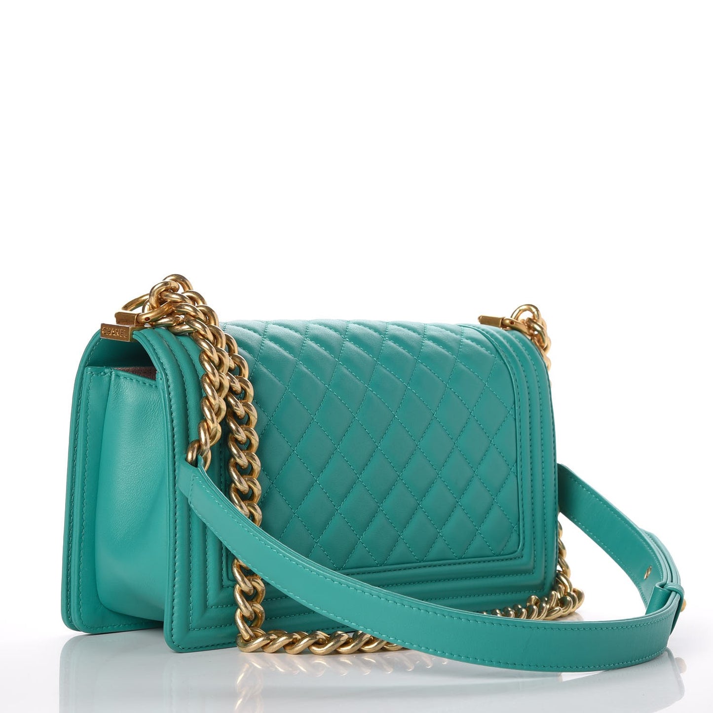 Calfskin Quilted Medium Boy Flap Turquoise