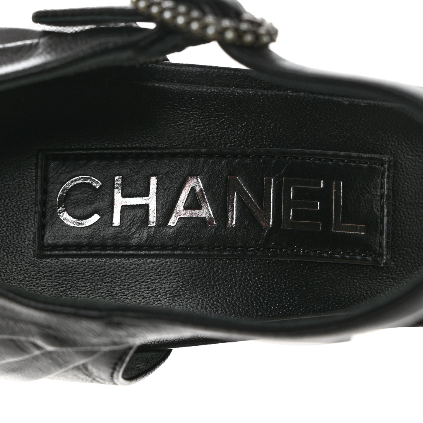 Lambskin Pearl CC Sandals 39.5 Black