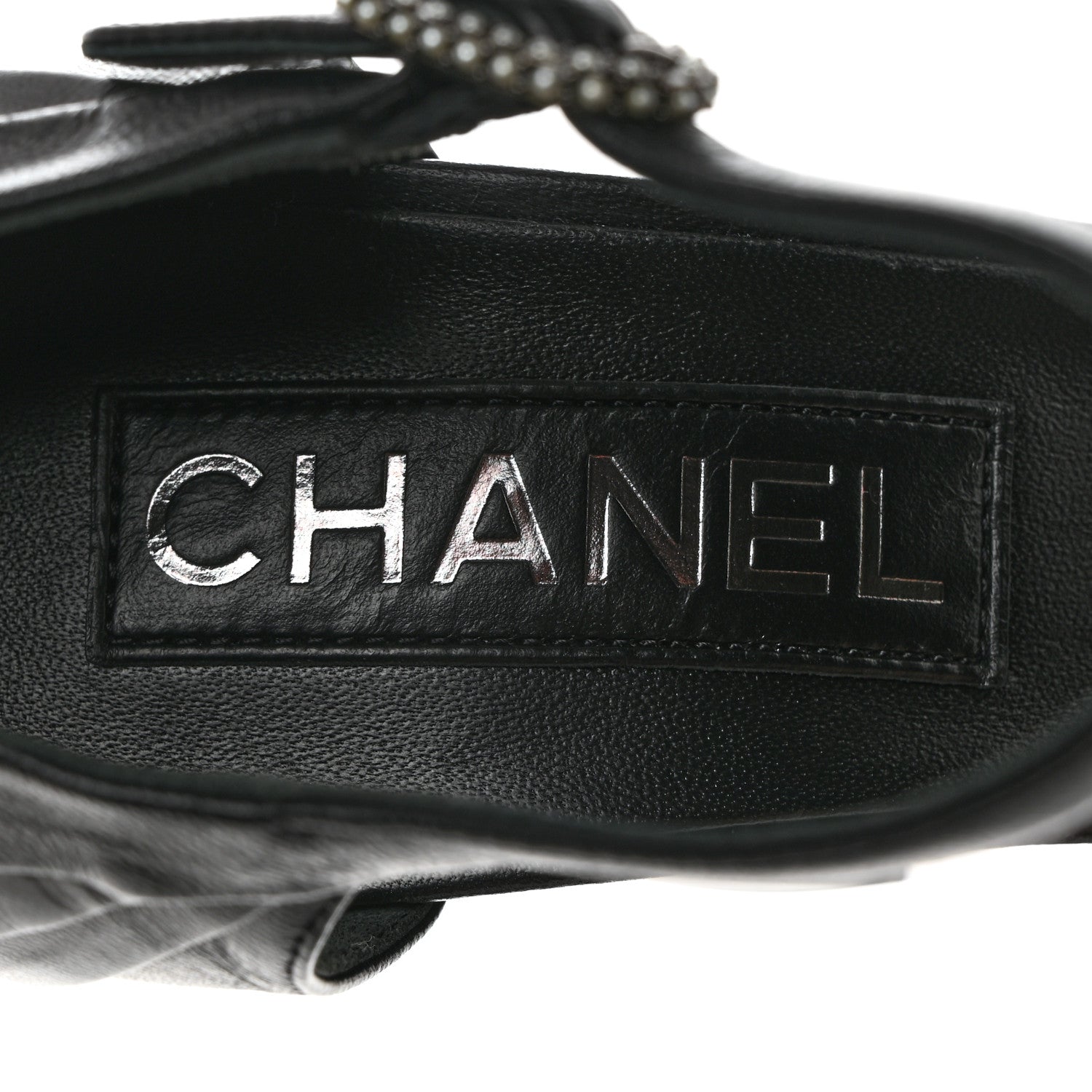 Chanel Lambskin Pearl CC Sandals 39.5 Black 7 of 9