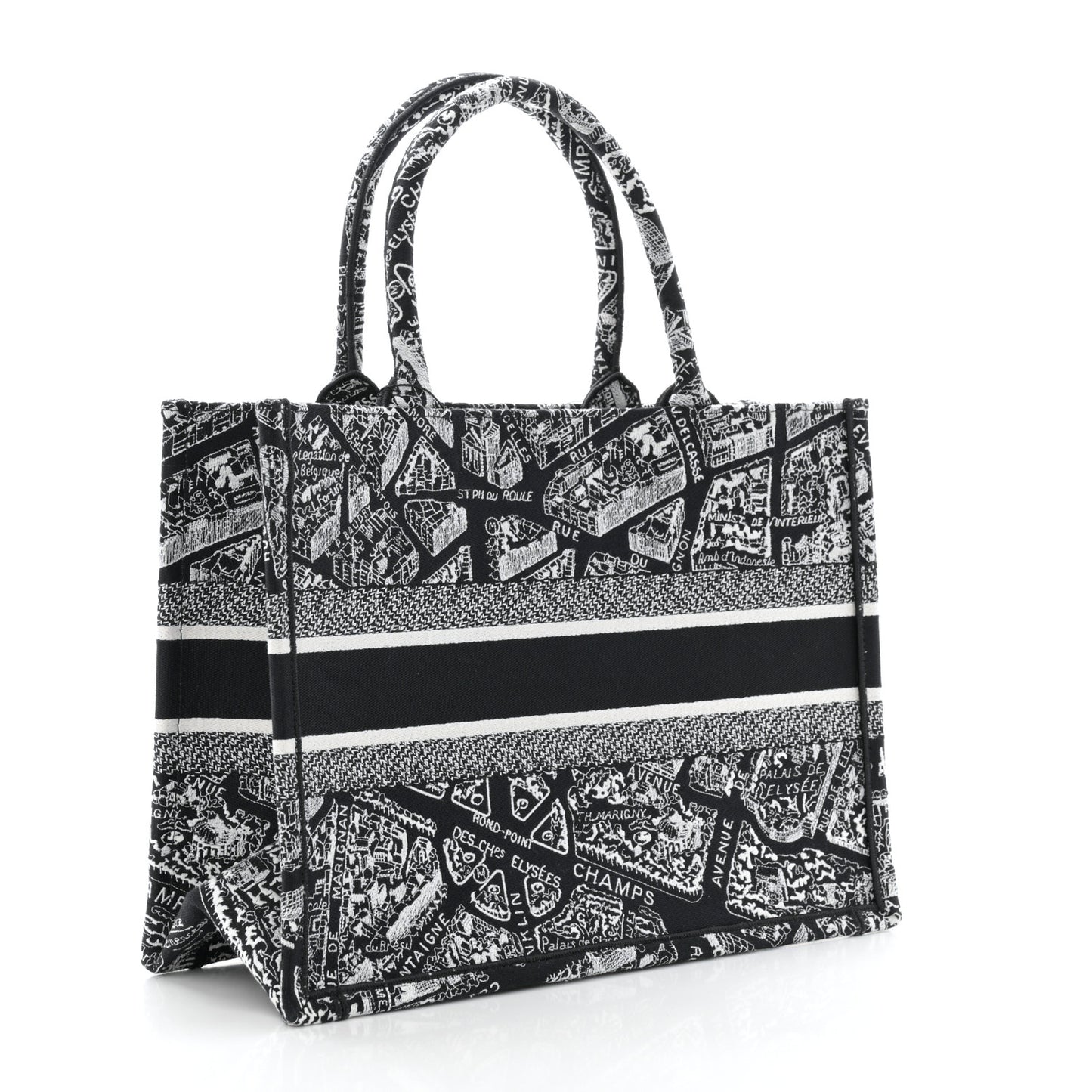 Canvas Embroidered Medium Plan De Paris Book Tote Black White