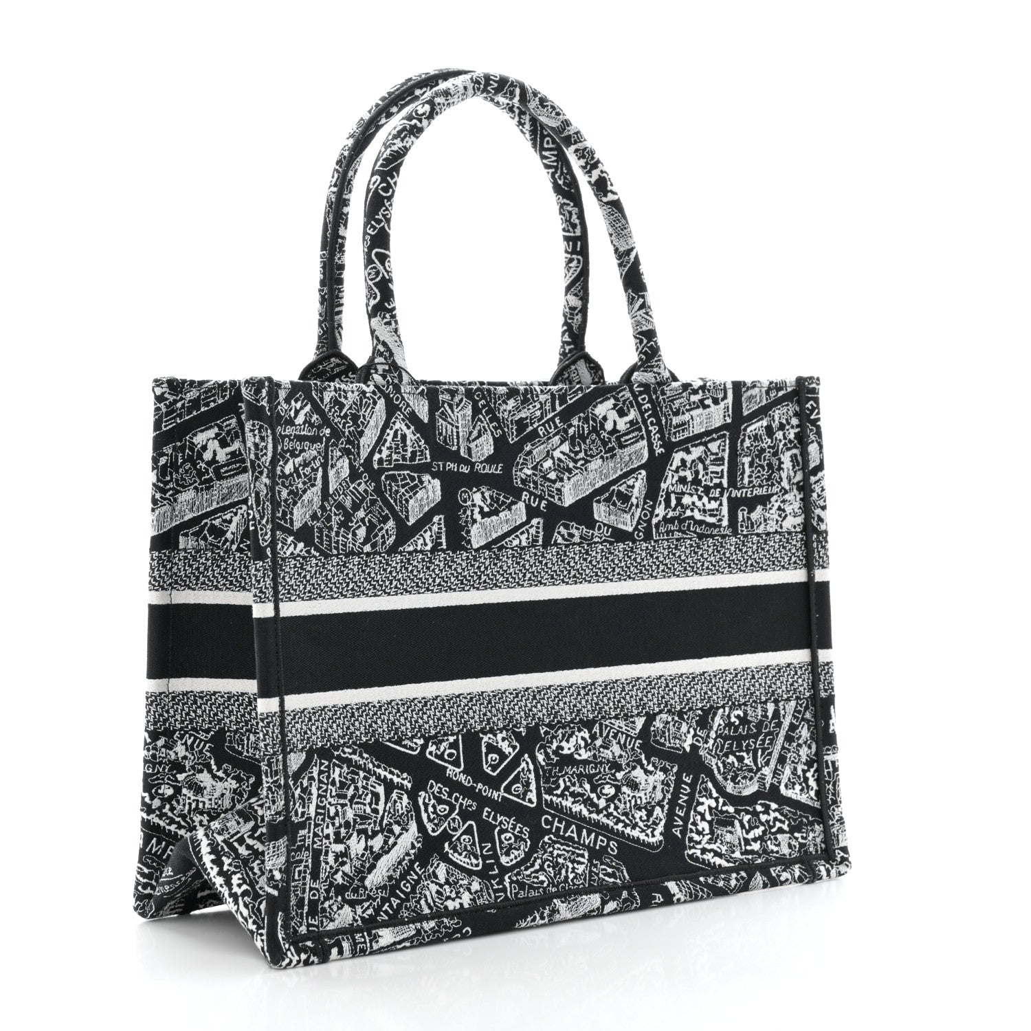 Christian Dior Canvas Embroidered Medium Plan De Paris Book Tote Black White 3 of 10