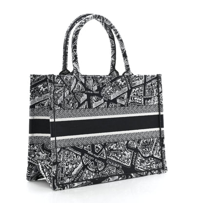 Christian Dior Canvas Embroidered Medium Plan De Paris Book Tote Black White 3 of 10