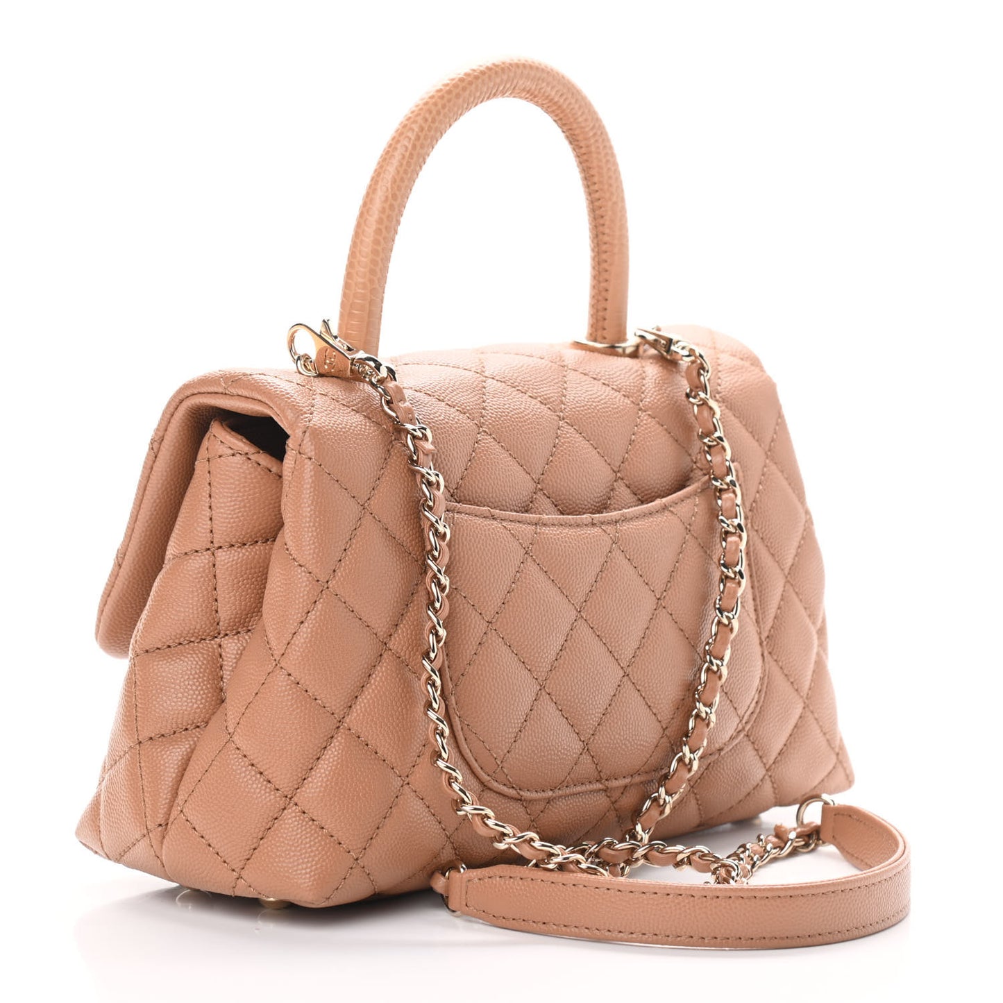 Caviar Lizard Embossed Quilted Mini Coco Handle Flap Brown
