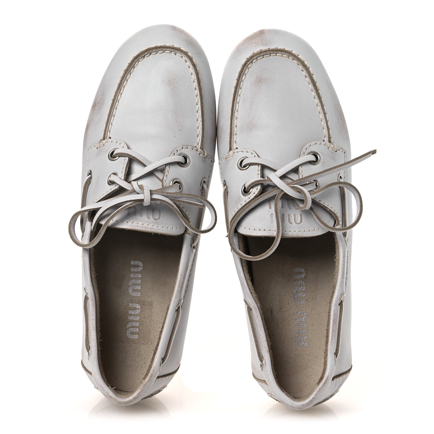 Miu Miu Vitello Deco Boat Loafers 37 White 2 of 13