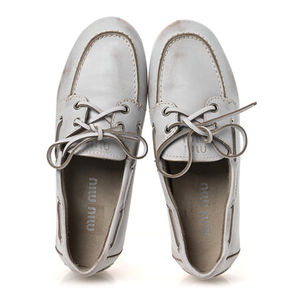 Miu Miu Vitello Deco Boat Loafers 37 White 2 of 13
