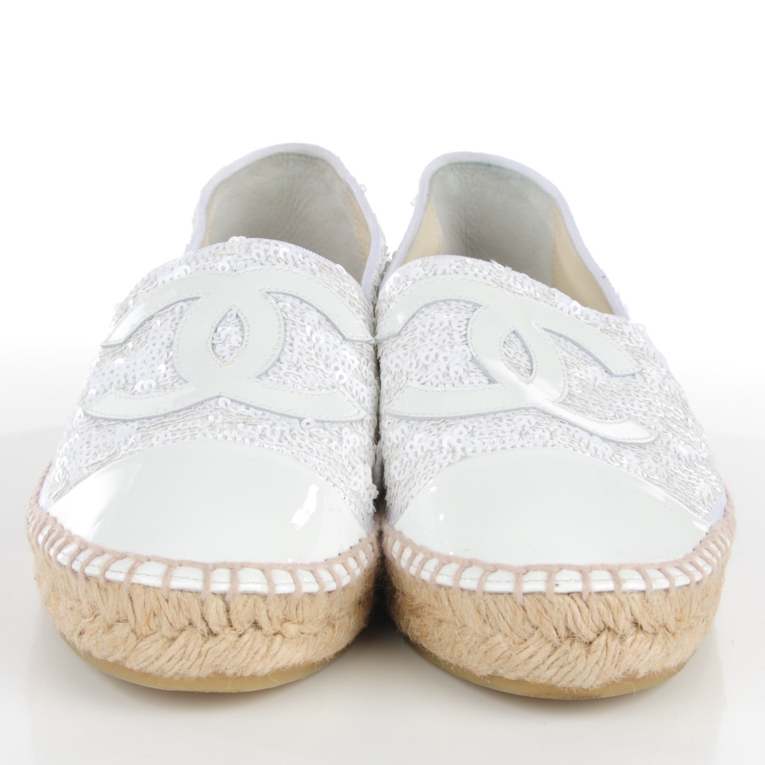 Chanel Patent Sequin CC Espadrilles 38 White 2 of 9