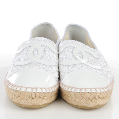 Chanel Patent Sequin CC Espadrilles 38 White 2 of 9