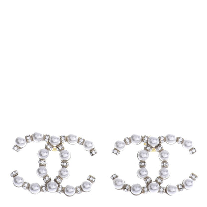 Chanel Pearl Crystal Nefertiti CC Earrings Gold 1 of 4