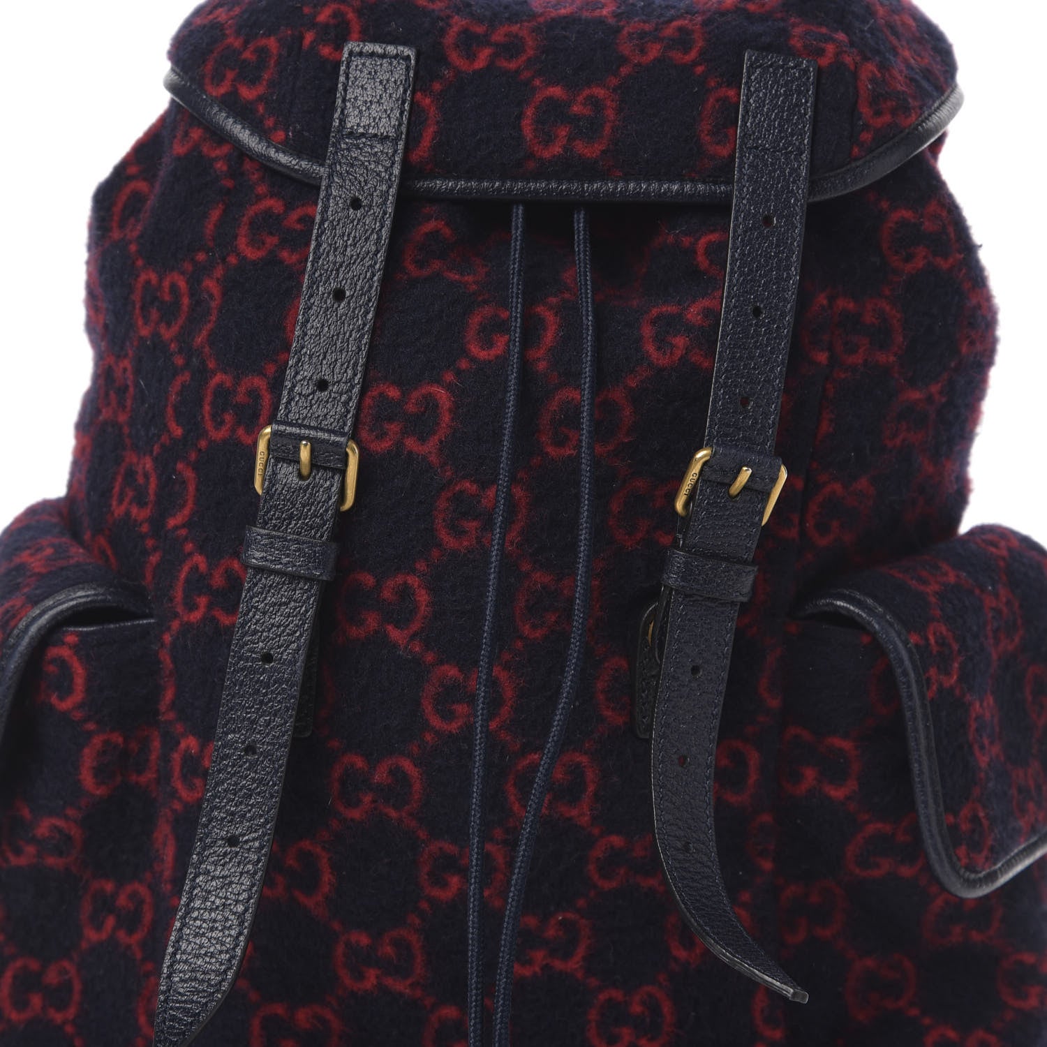 Gucci Covered Wool GG Monogram Small Double Buckle Backpack Navy Red 9 of 9