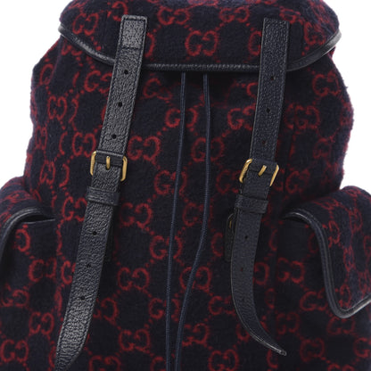 Gucci Covered Wool GG Monogram Small Double Buckle Backpack Navy Red 9 of 9