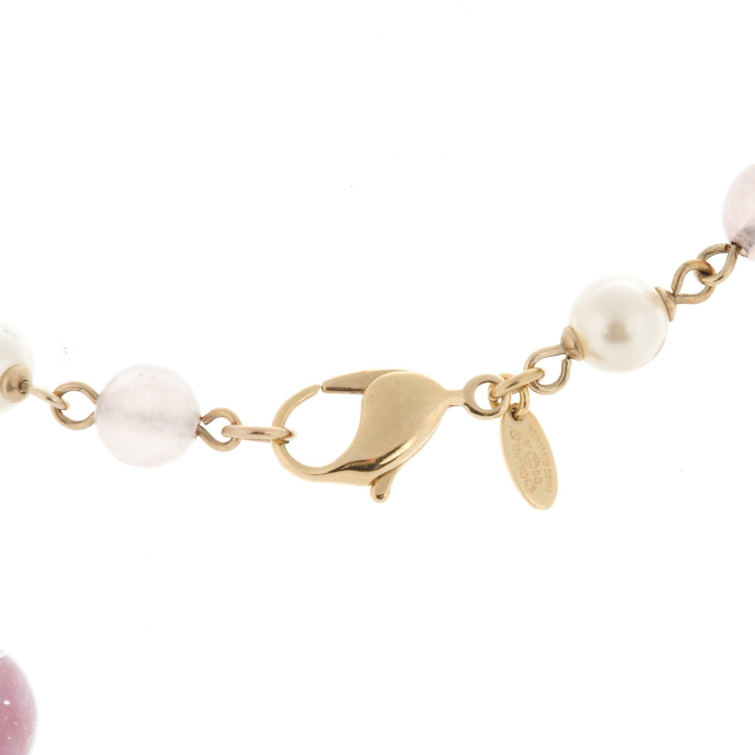 Chanel Crystal Pearl Bead CC Choker Necklace Gold Multicolor 4 of 7