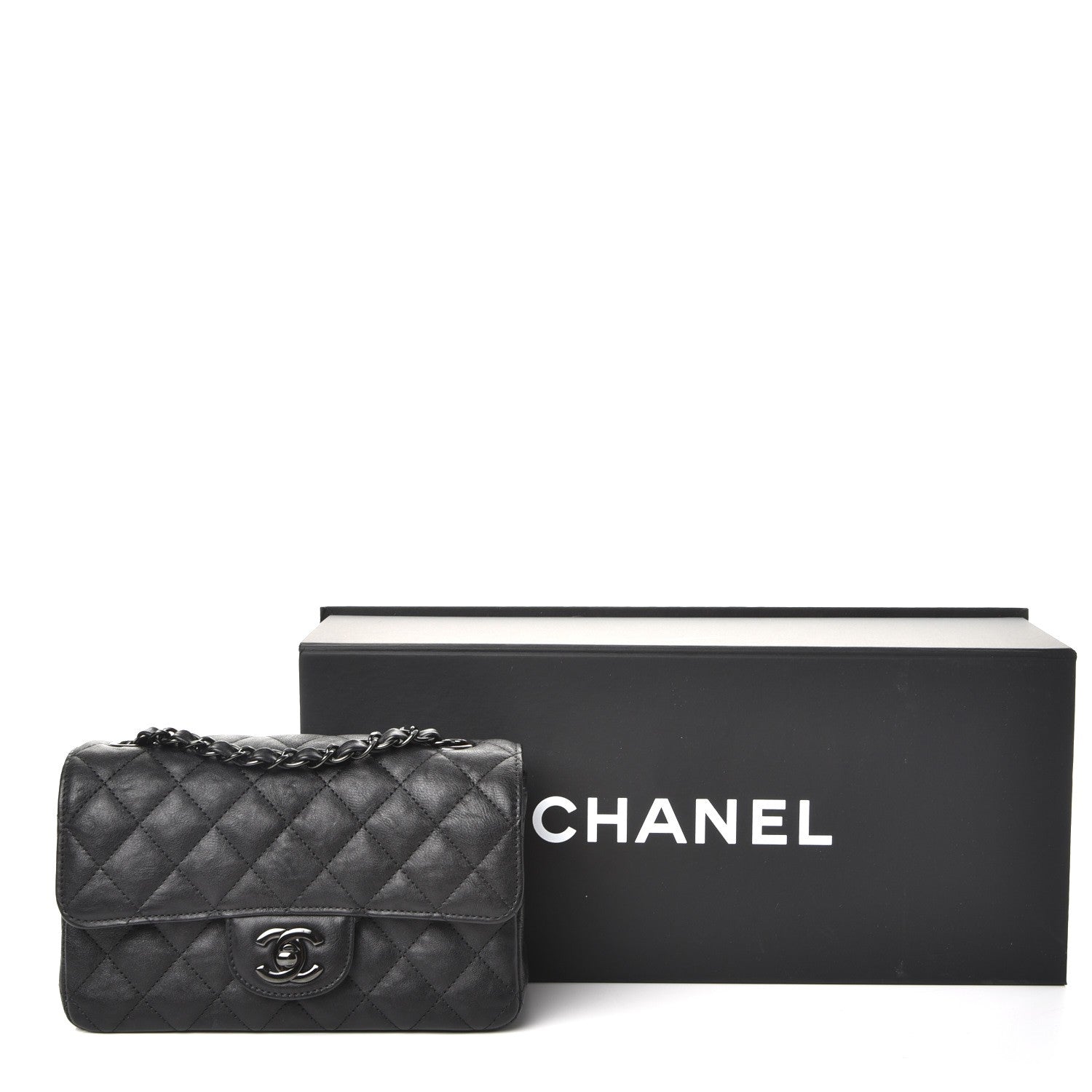 Chanel Crumpled Calfskin Quilted Mini Rectangular Flap So Black 8 of 8