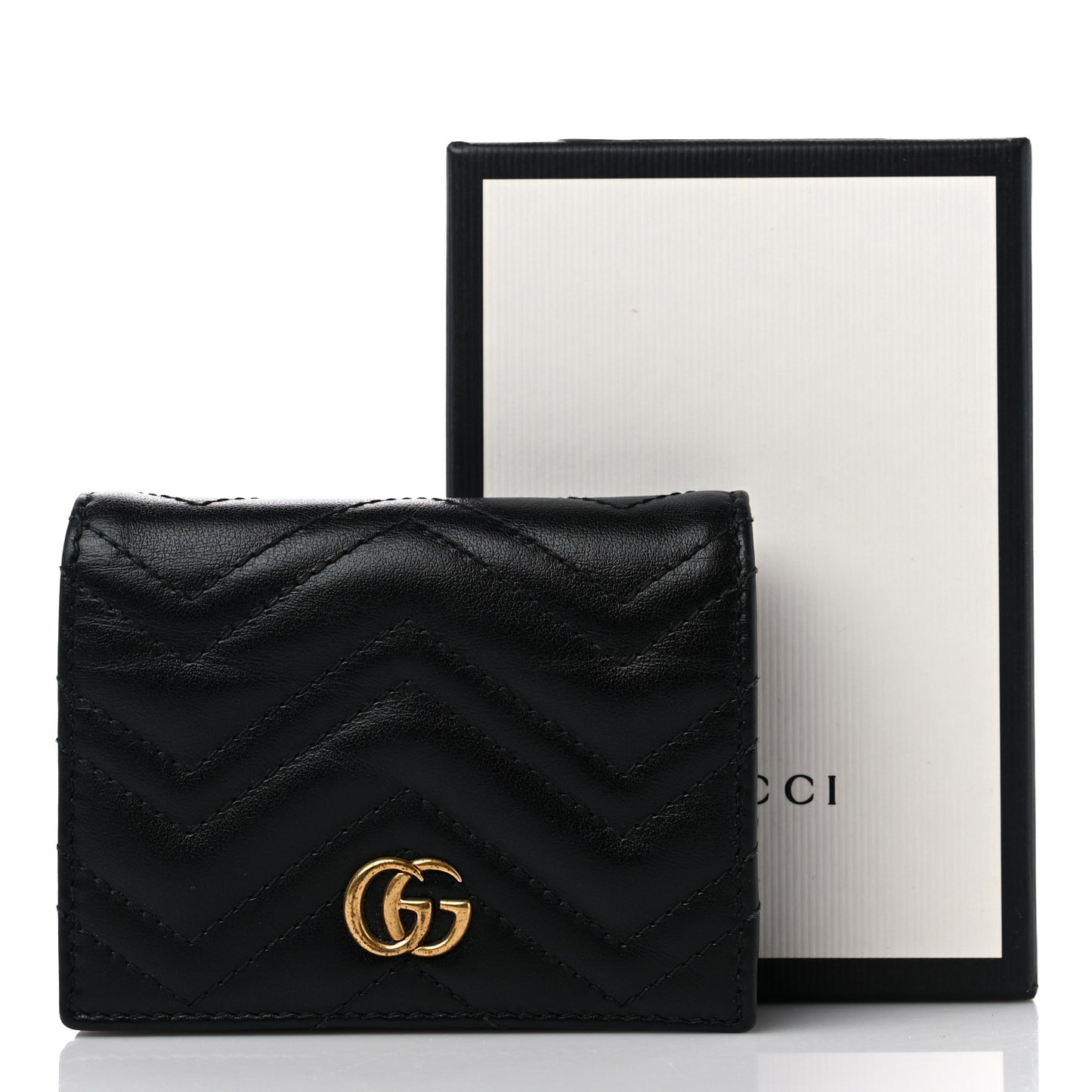 Calfskin Matelasse GG Marmont Card Case Wallet Black