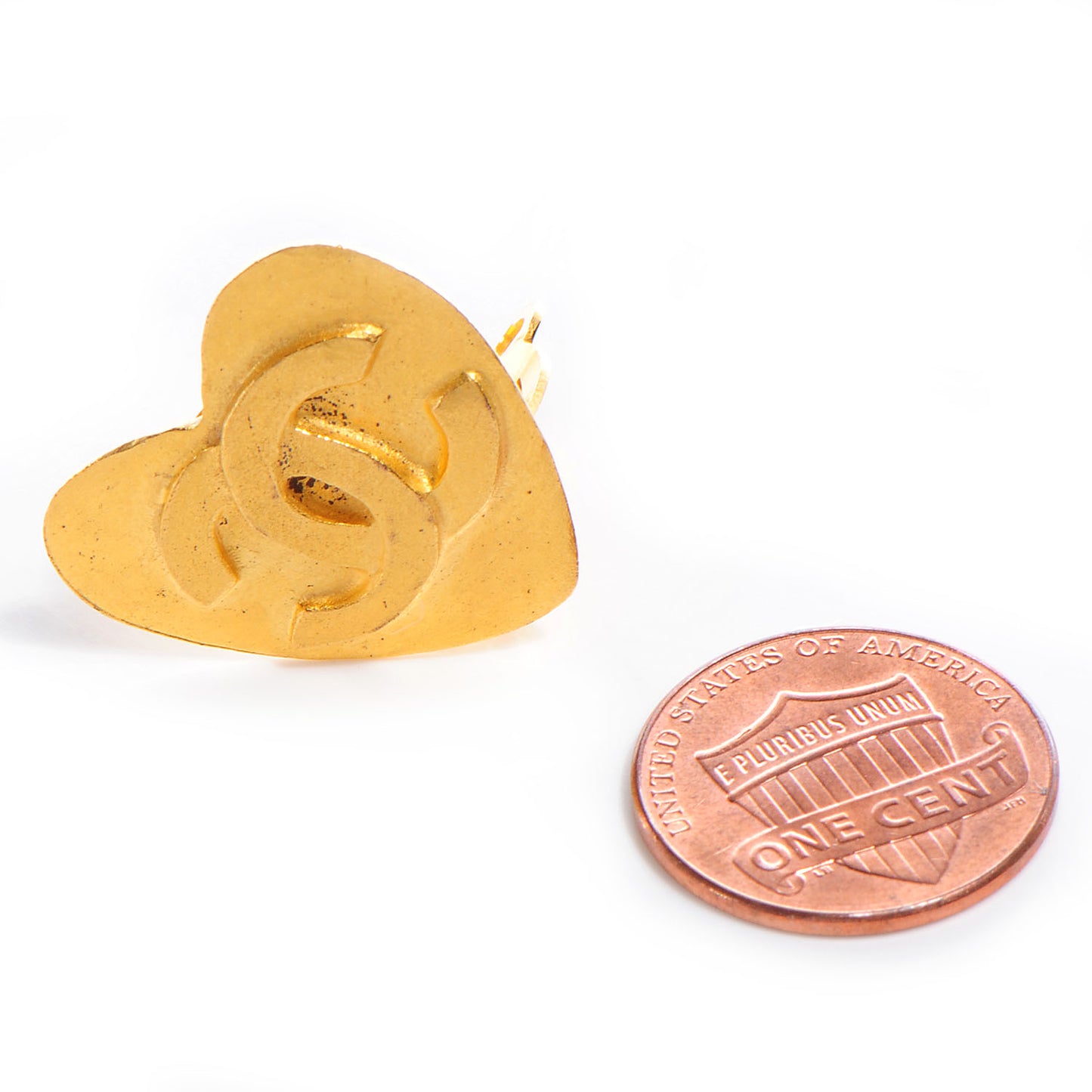 CC Heart Clip On Earrings Gold