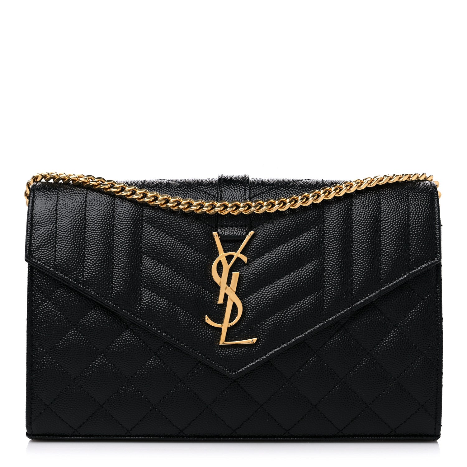 Saint Laurent Grain De Poudre Mixed Matelasse Triquilt Monogram Chain Wallet Black 1 of 8