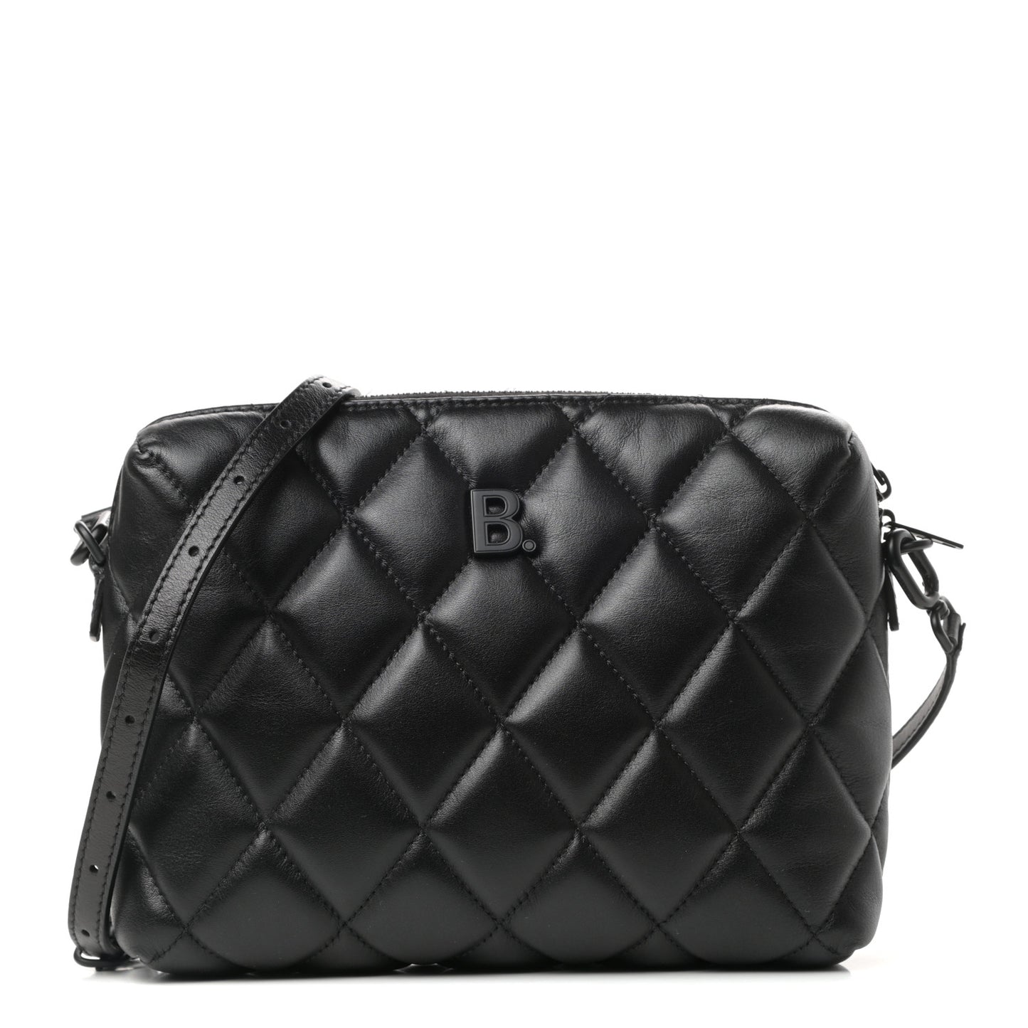 Nappa Calfskin Quilted Touch B Camera Shoulder Bag Black