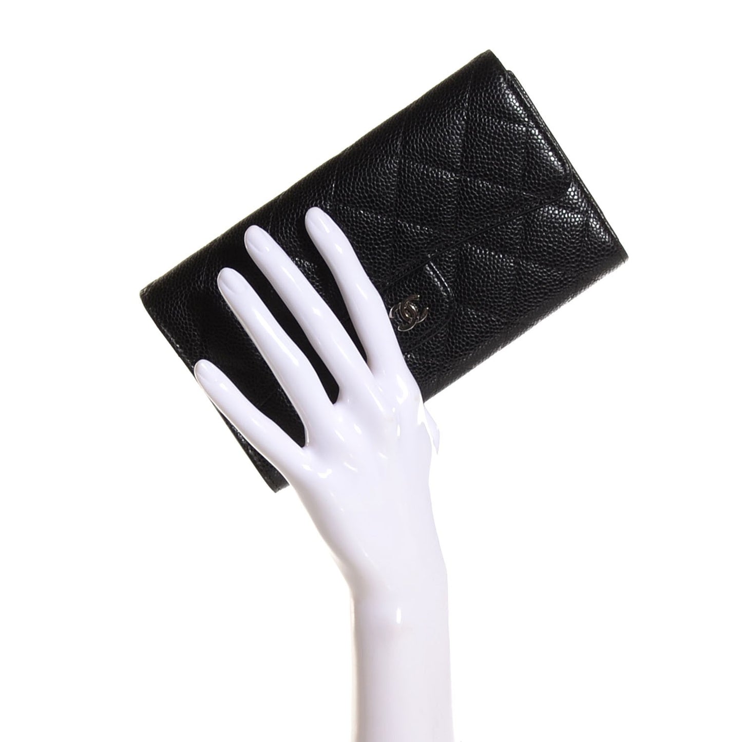 Caviar Quilted Large Flap Wallet Black