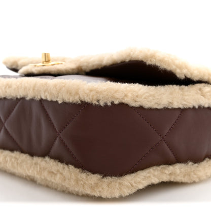 Chanel Shearling Lambskin Quilted Furry Coco Flap Beige Dark Brown 10 of 10