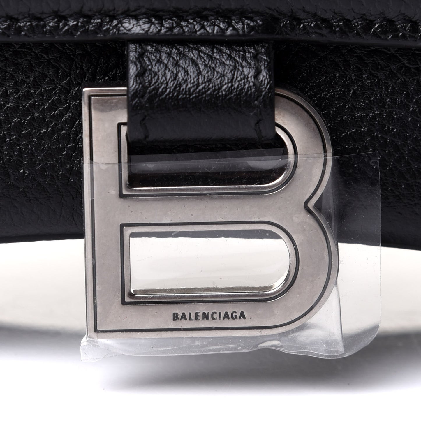 Grained Calfskin Medium Hourglass Top Handle Bag Black