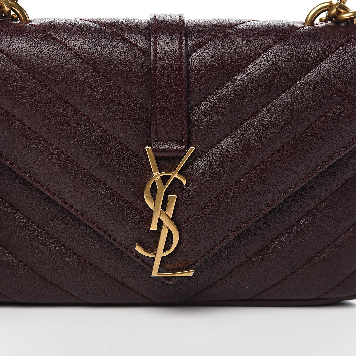 Saint Laurent Sheepskin Matelasse Chevron Monogram College Chain Wallet Amaranto 9 of 9