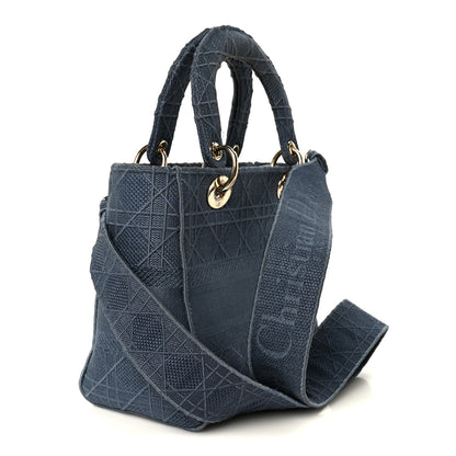 Christian Dior Canvas Embroidered Cannage Medium Lady D-Lite Denim Blue 3 of 10