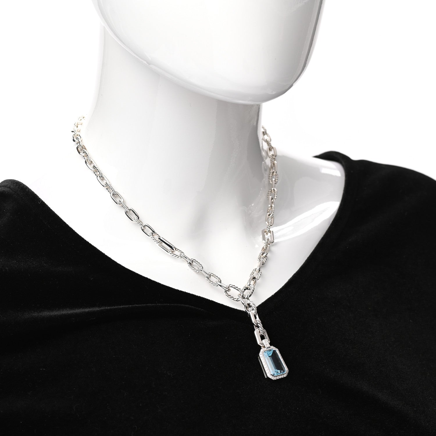 David Yurman Sterling Silver Diamond Blue Topaz Stax Pendant Necklace 2 of 4