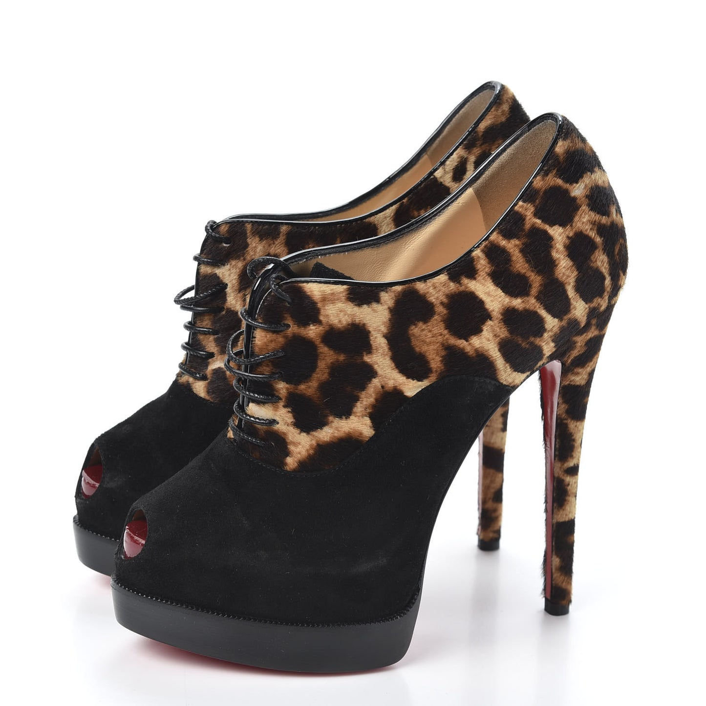 Pony Hair Suede Miss Poppins 140 Peep Toe Platform Booties 36 Version Leopard