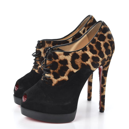 Christian Louboutin Pony Hair Suede Miss Poppins 140 Peep Toe Platform Booties 36 Version Leopard 3 of 8
