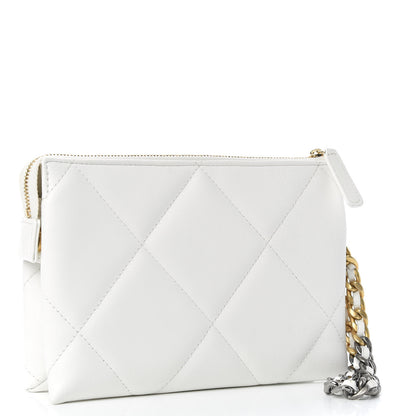 Chanel Shiny Goatskin Quilted Chanel 19 Small Pouch With Handle White 3 of 8
