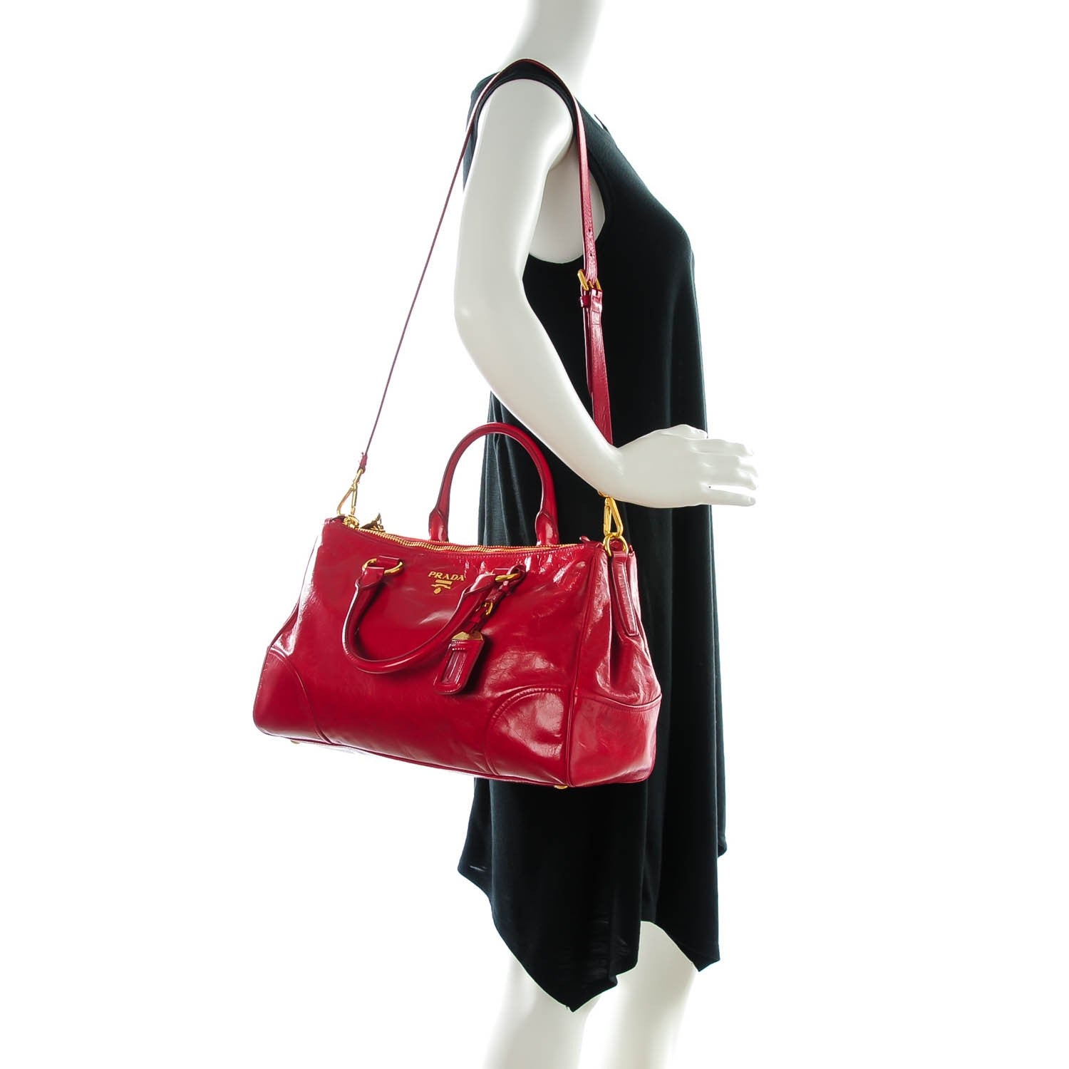 Miu Miu PRADA Vitello Shine Double Zip Tote Rosso 2 of 8