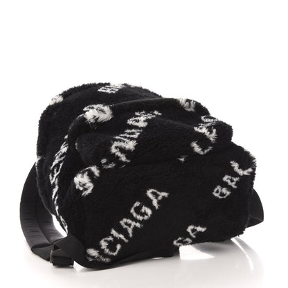 Balenciaga Faux Fur Diagonal Logo Small Everyday Backpack Black White 3 of 9