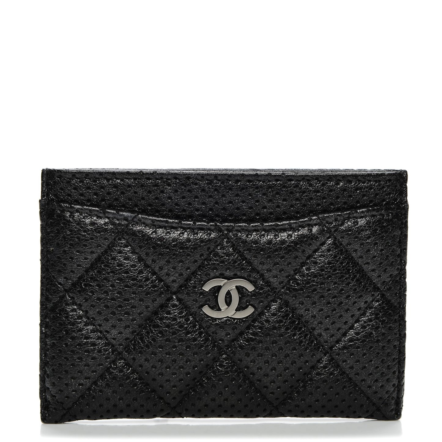 Perforated Lambskin Quilted Card Holder Black