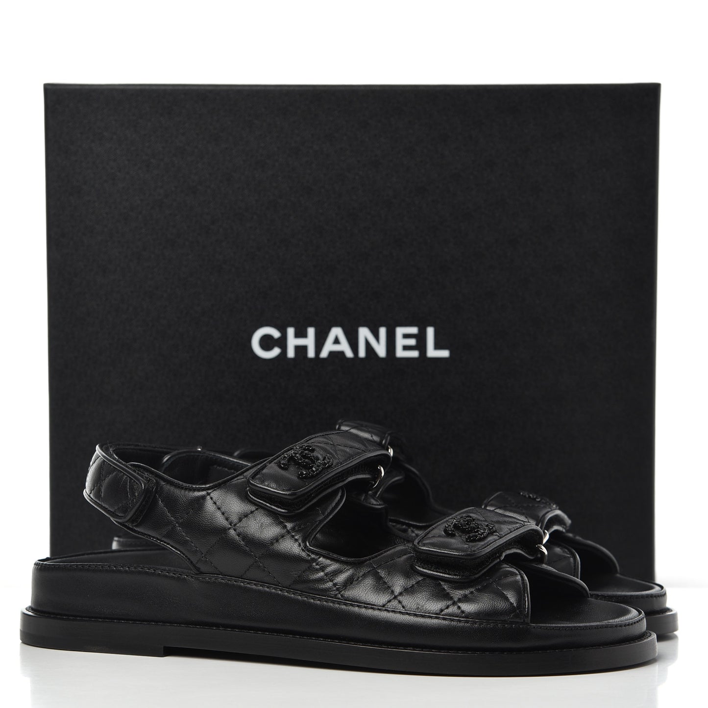 Lambskin Quilted Velcro Dad Sandals 38.5 Black