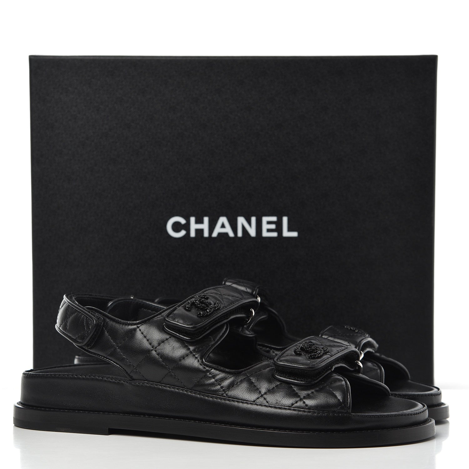 Chanel Lambskin Quilted Velcro Dad Sandals 38.5 Black 9 of 9