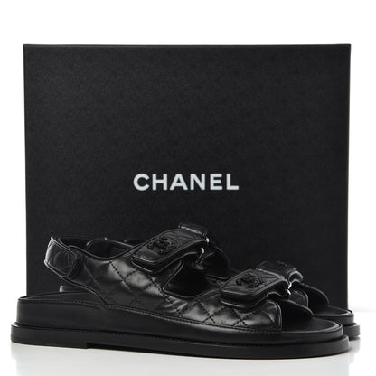 Chanel Lambskin Quilted Velcro Dad Sandals 38.5 Black 9 of 9