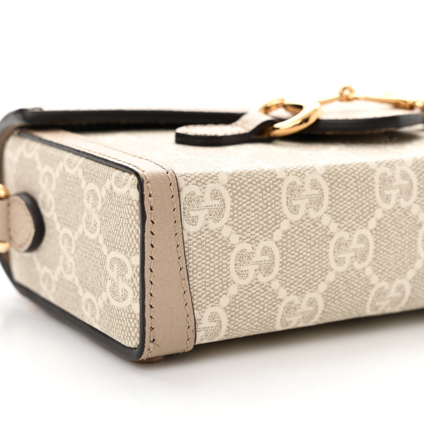 GG Supreme Monogram Textured Dollar Calfskin Mini Horsebit 1955 Shoulder Bag Beige Mystic White Oatmeal