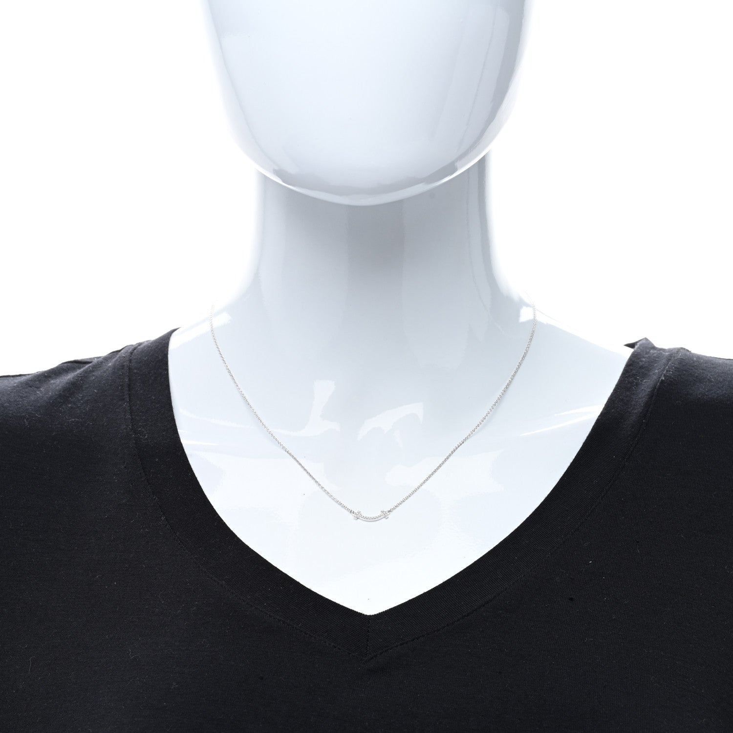 Tiffany 18K White Gold Diamond Mini T Smile Pendant Necklace 3 of 4