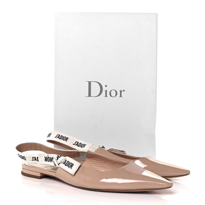 Christian Dior Patent Ribbon J'Adior Slingback Ballet Flats 40 Nude 9 of 9