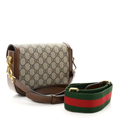 Gucci GG Supreme Monogram Azalea Calfskin Web Mini Horsebit 1955 Shoulder Bag Beige Ebony Brown Sugar 3 of 11