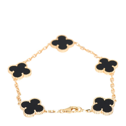 Van Cleef & Arpels 18K Yellow Gold Black Onyx 5 Motifs Vintage Alhambra Bracelet 3 of 5