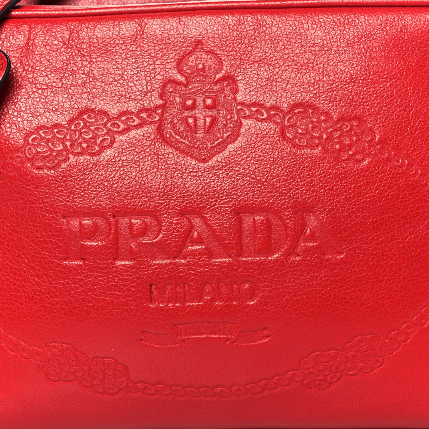 Prada Glace Calfskin Embossed Logo Crossbody Red 9 of 11