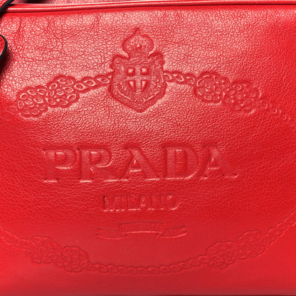 Prada Glace Calfskin Embossed Logo Crossbody Red 9 of 11