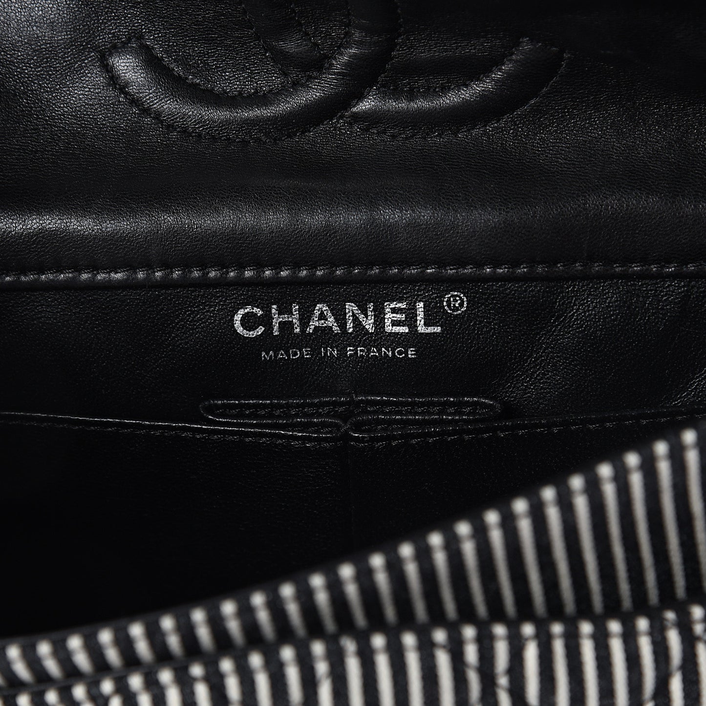 Canvas Sequin Stripe Medium Double Flap Black White